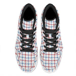 Red And Blue Tattersall Pattern Print High Top Leather Sneakers