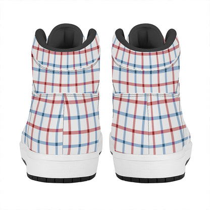 Red And Blue Tattersall Pattern Print High Top Leather Sneakers