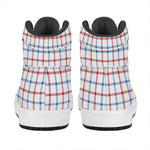 Red And Blue Tattersall Pattern Print High Top Leather Sneakers