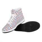 Red And Blue Tattersall Pattern Print High Top Leather Sneakers
