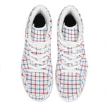 Red And Blue Tattersall Pattern Print High Top Leather Sneakers