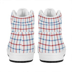Red And Blue Tattersall Pattern Print High Top Leather Sneakers