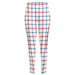 Red And Blue Tattersall Pattern Print High-Waisted Pocket Leggings