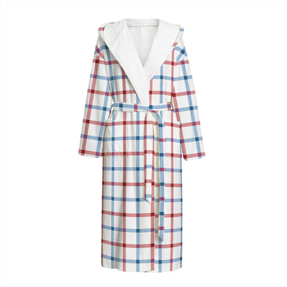 Red And Blue Tattersall Pattern Print Hooded Bathrobe