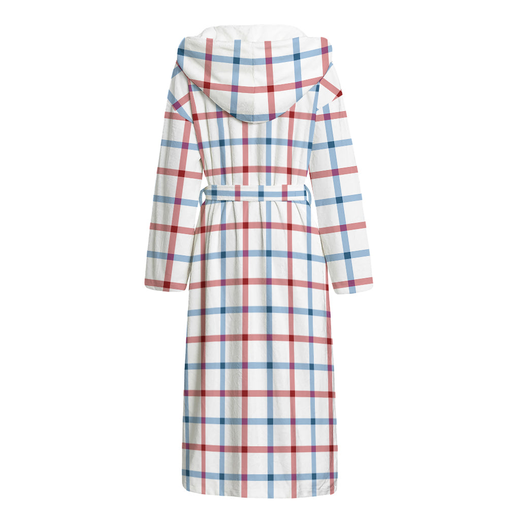 Red And Blue Tattersall Pattern Print Hooded Bathrobe