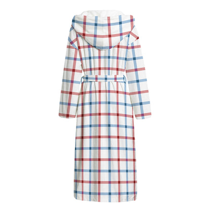 Red And Blue Tattersall Pattern Print Hooded Bathrobe