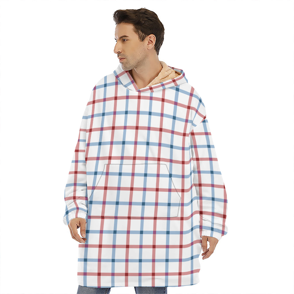 Red And Blue Tattersall Pattern Print Hoodie Blanket