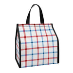 Red And Blue Tattersall Pattern Print Insulated Lunch Tote