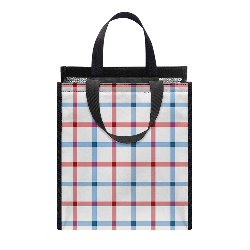 Red And Blue Tattersall Pattern Print Insulated Lunch Tote