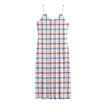 Red And Blue Tattersall Pattern Print Jersey Midi Cami Dress