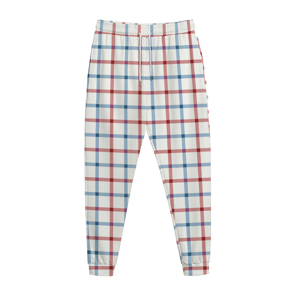 Red And Blue Tattersall Pattern Print Jogger Pants