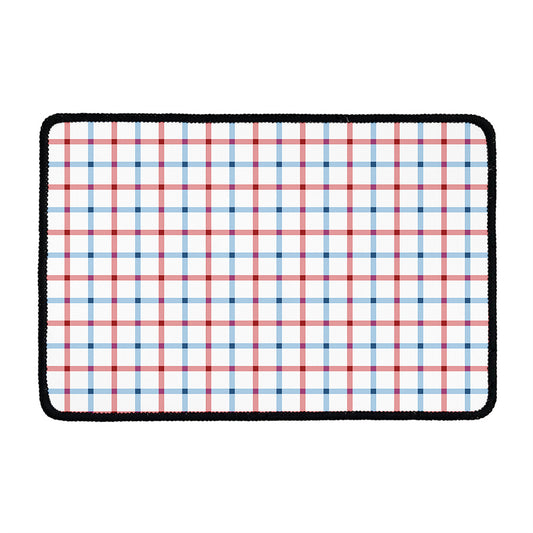Red And Blue Tattersall Pattern Print Kitchen Mat