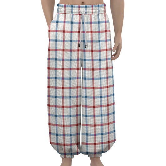 Red And Blue Tattersall Pattern Print Lantern Pants