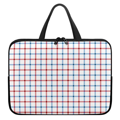 Red And Blue Tattersall Pattern Print Laptop Sleeve With Handle