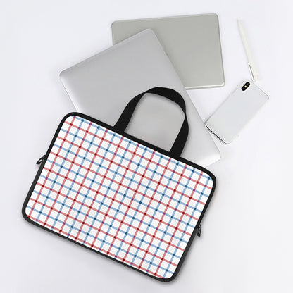 Red And Blue Tattersall Pattern Print Laptop Sleeve With Handle
