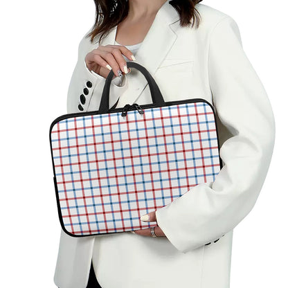 Red And Blue Tattersall Pattern Print Laptop Sleeve With Handle