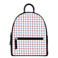 Red And Blue Tattersall Pattern Print Leather Backpack
