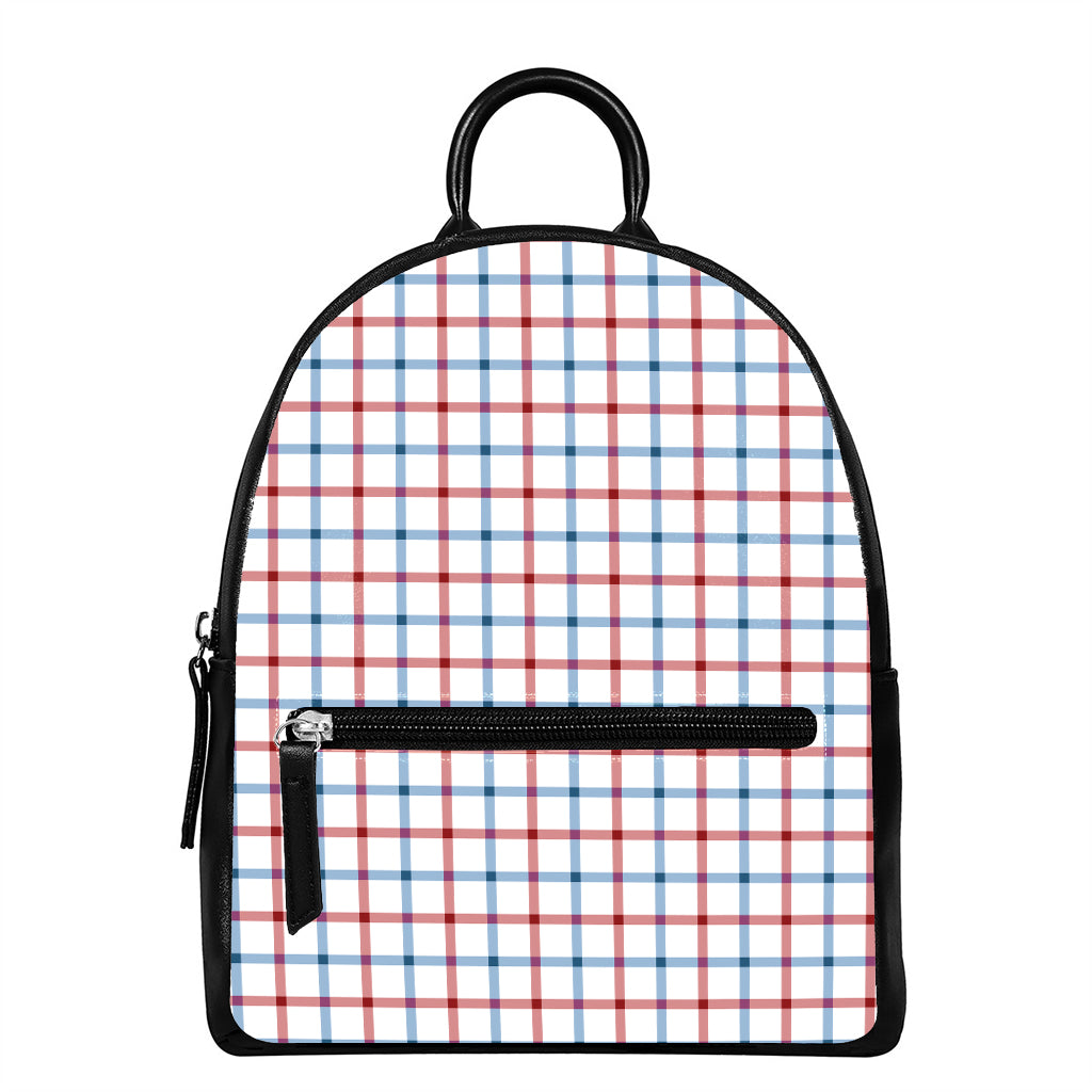 Red And Blue Tattersall Pattern Print Leather Backpack