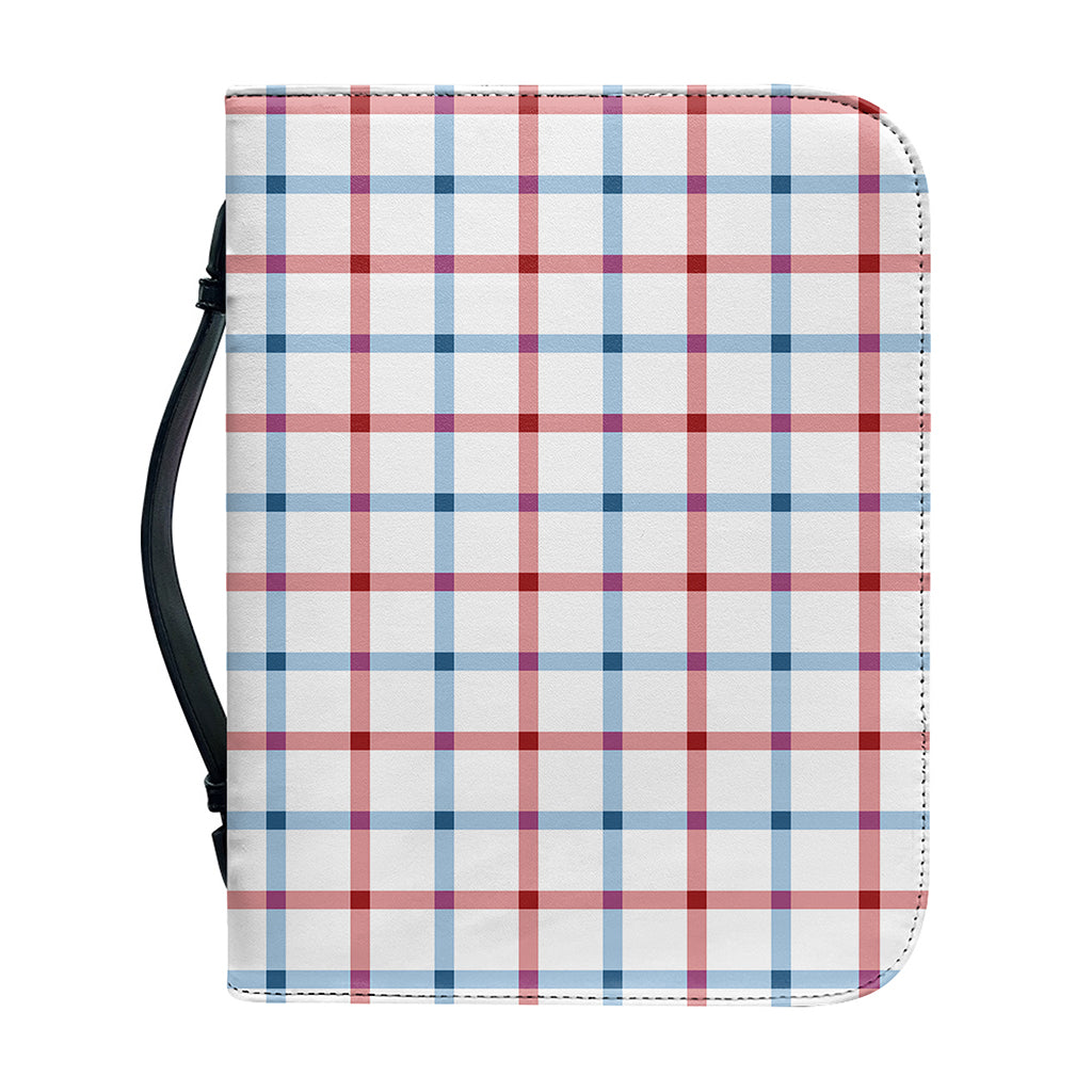 Red And Blue Tattersall Pattern Print Leather Bible Cover