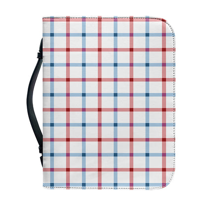 Red And Blue Tattersall Pattern Print Leather Bible Cover