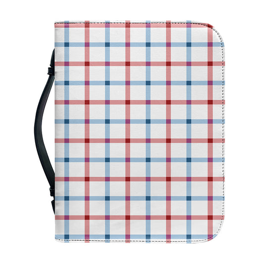 Red And Blue Tattersall Pattern Print Leather Bible Cover