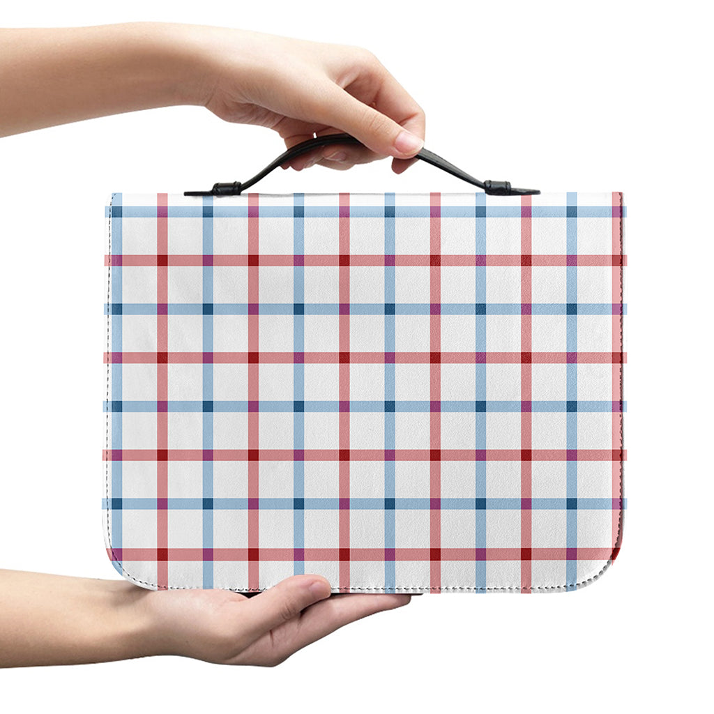 Red And Blue Tattersall Pattern Print Leather Bible Cover