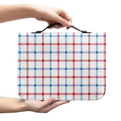 Red And Blue Tattersall Pattern Print Leather Bible Cover