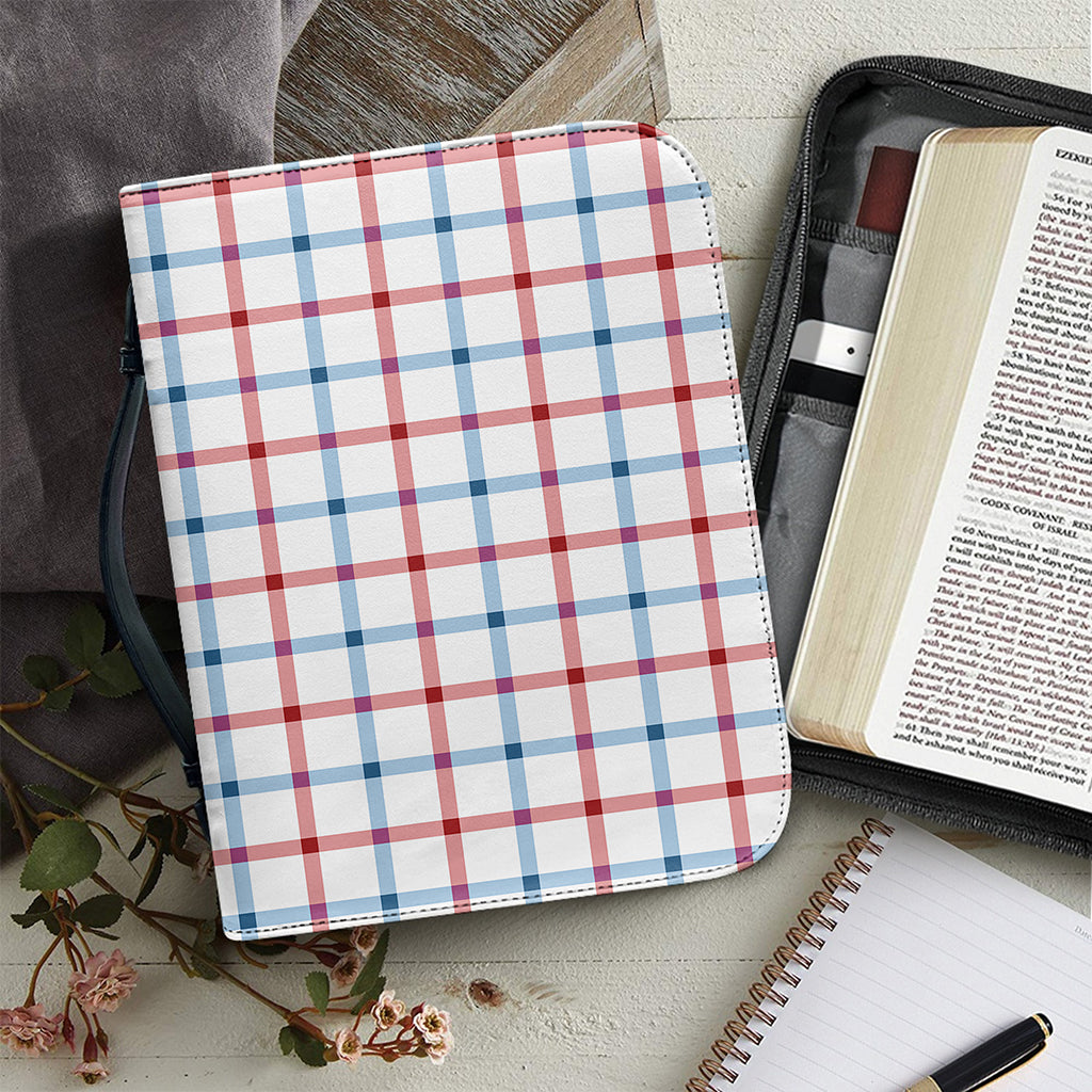 Red And Blue Tattersall Pattern Print Leather Bible Cover