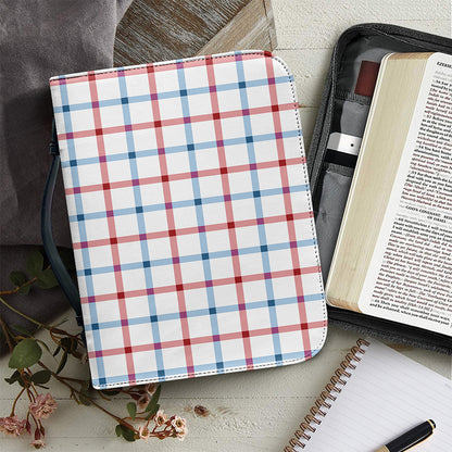 Red And Blue Tattersall Pattern Print Leather Bible Cover