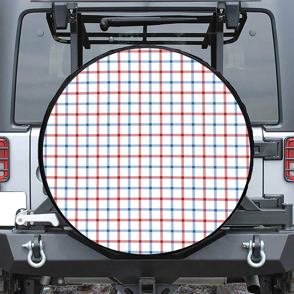 Red And Blue Tattersall Pattern Print Leather Spare Tire Cover
