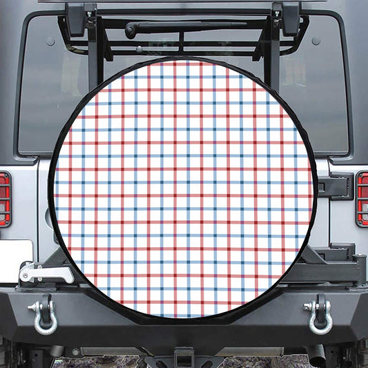 Red And Blue Tattersall Pattern Print Leather Spare Tire Cover
