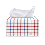 Red And Blue Tattersall Pattern Print Leather Tissue Box Cover