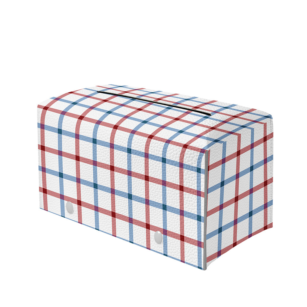 Red And Blue Tattersall Pattern Print Leather Tissue Box Cover