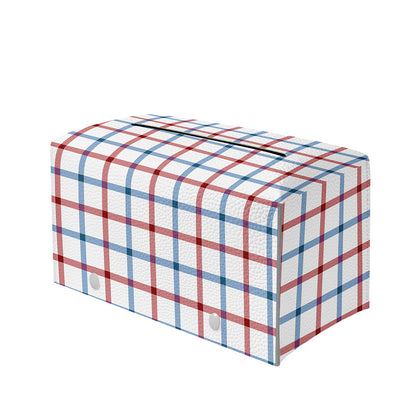 Red And Blue Tattersall Pattern Print Leather Tissue Box Cover