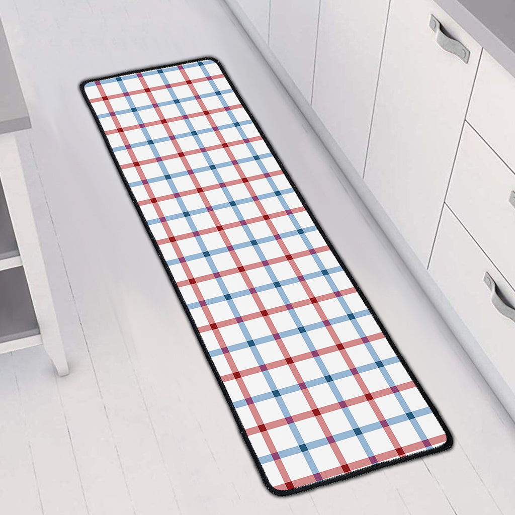 Red And Blue Tattersall Pattern Print Long Kitchen Mat