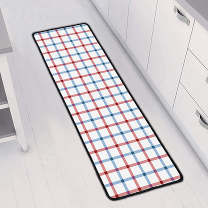 Red And Blue Tattersall Pattern Print Long Kitchen Mat