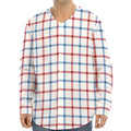 Red And Blue Tattersall Pattern Print Long Sleeve Baseball Jersey