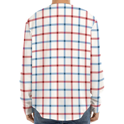 Red And Blue Tattersall Pattern Print Long Sleeve Baseball Jersey