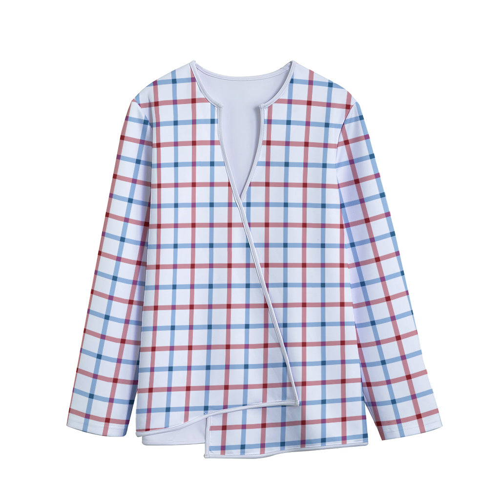 Red And Blue Tattersall Pattern Print Long Sleeve Short Coat