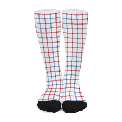 Red And Blue Tattersall Pattern Print Long Socks