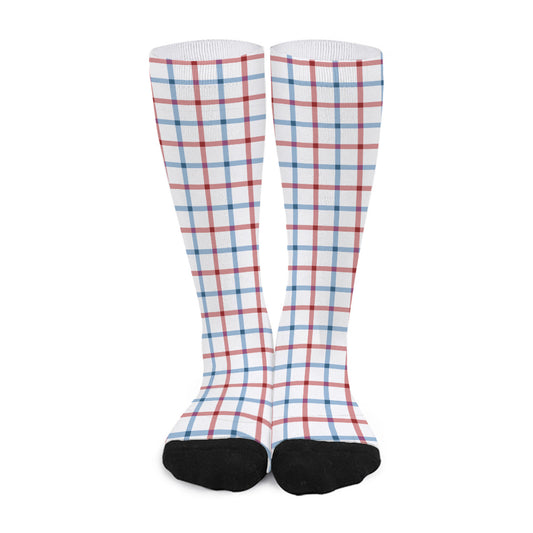 Red And Blue Tattersall Pattern Print Long Socks