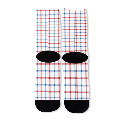 Red And Blue Tattersall Pattern Print Long Socks