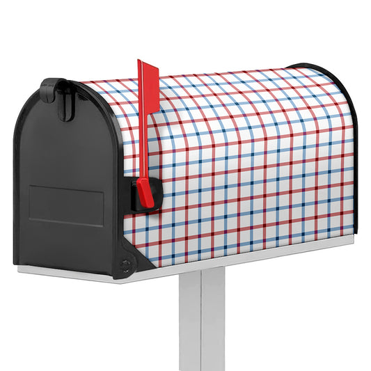 Red And Blue Tattersall Pattern Print Mailbox Cover