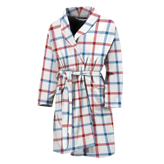 Red And Blue Tattersall Pattern Print Men's Bathrobe