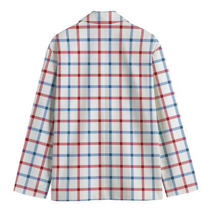 Red And Blue Tattersall Pattern Print Men's Blazer