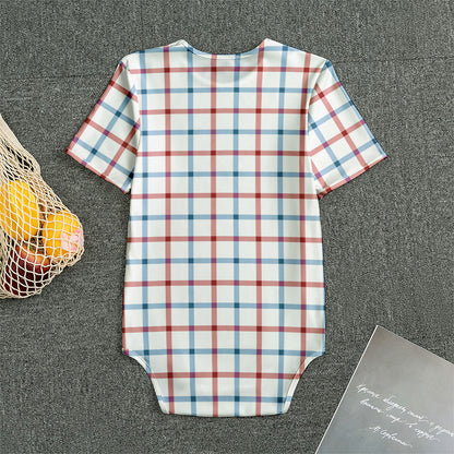 Red And Blue Tattersall Pattern Print Men's Bodysuit