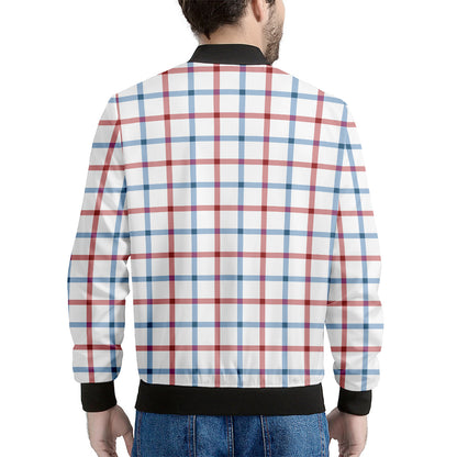 Red And Blue Tattersall Pattern Print Men's Bomber Jacket