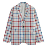 Red And Blue Tattersall Pattern Print Men's Cotton Blazer