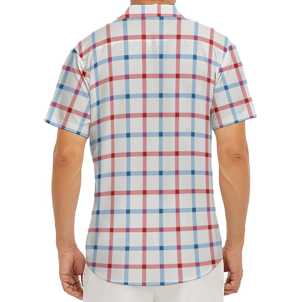 Red And Blue Tattersall Pattern Print Men's Deep V-Neck Shirt
