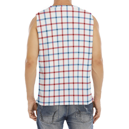 Red And Blue Tattersall Pattern Print Men's Fitness Tank Top